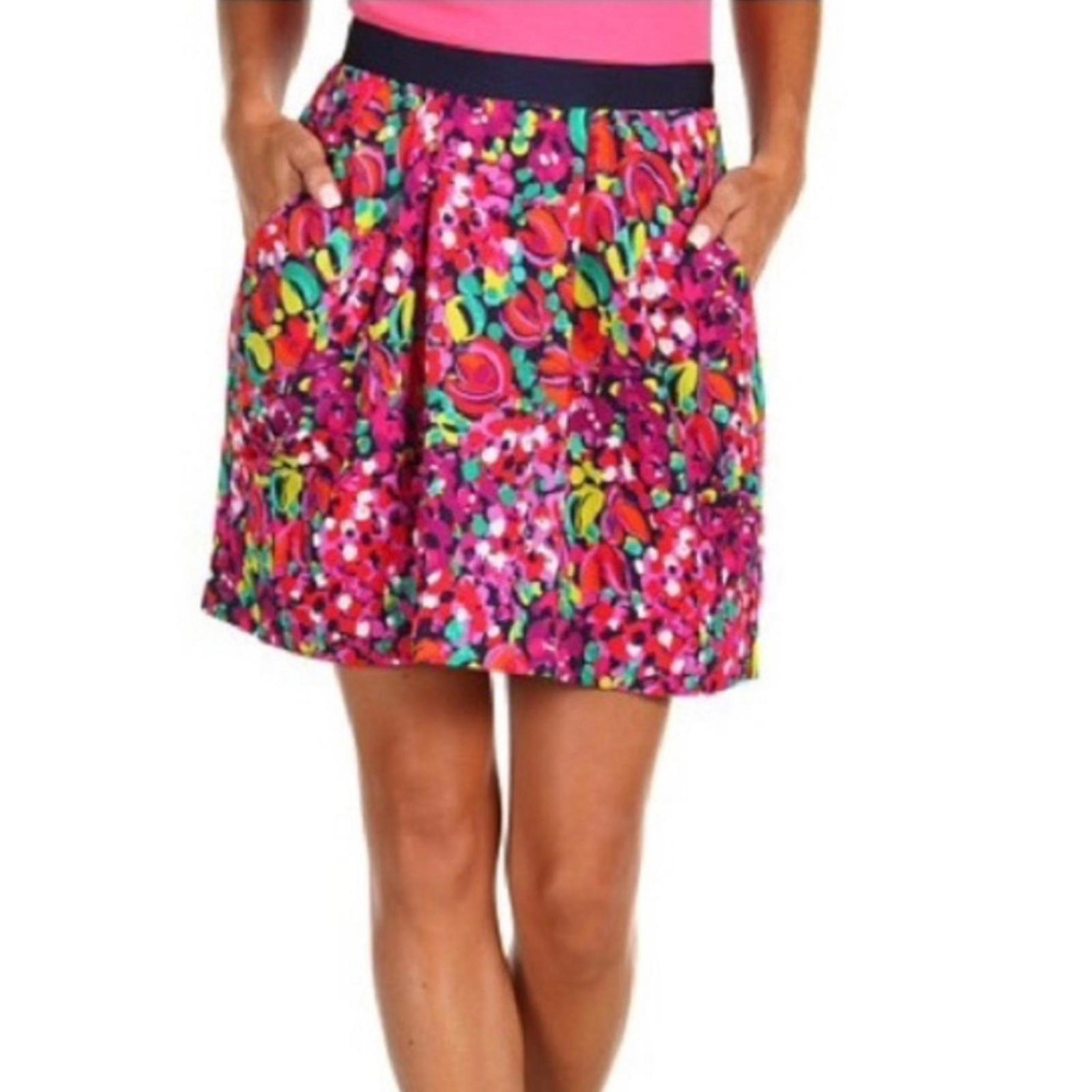 Womens Lilly Pulitzer multi color floral print layered mini skirt pockets 0