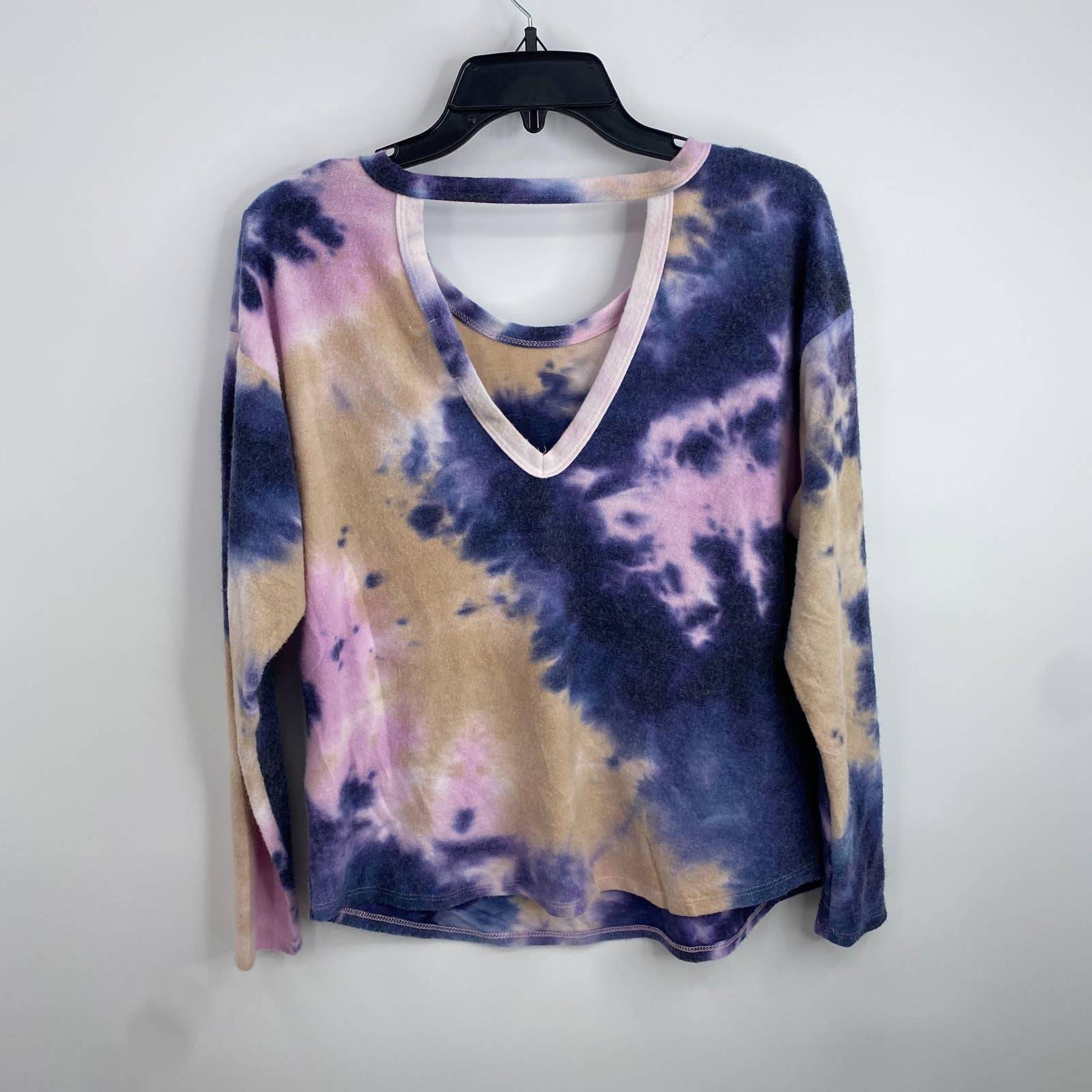 Socialite Tie Dye V-Neck Long Sleeve Top Size Medium