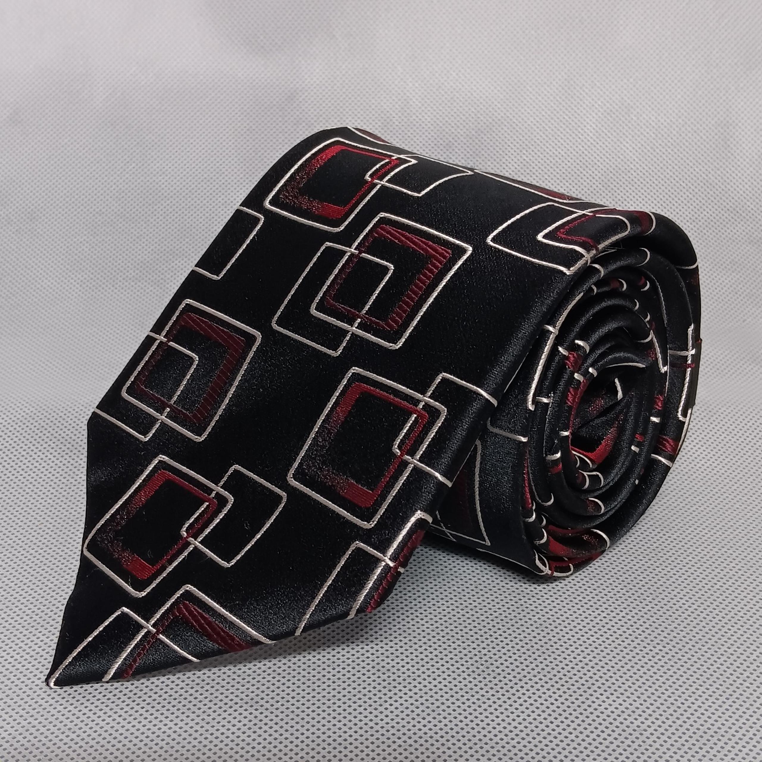 Cezani Silk Necktie Black Red Geometric Squares New With Tags