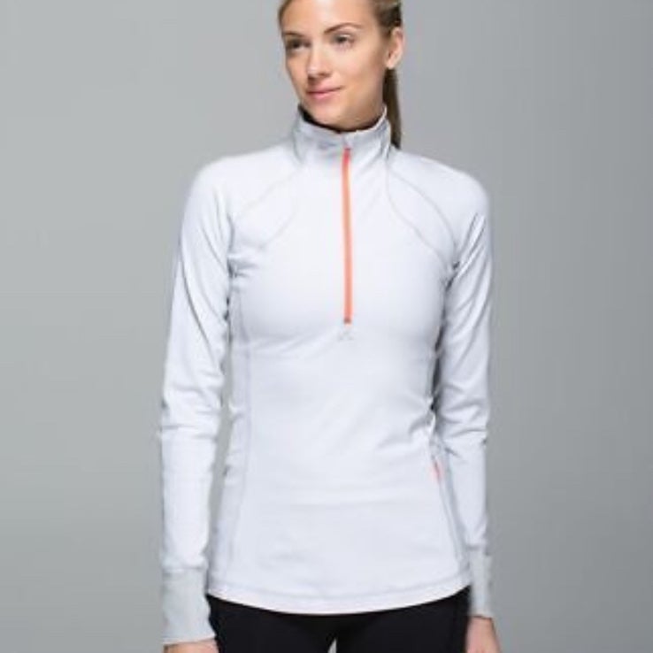 Lululemon Race with Grace 1/2 Zip Gray Striped Coral Pullover Top