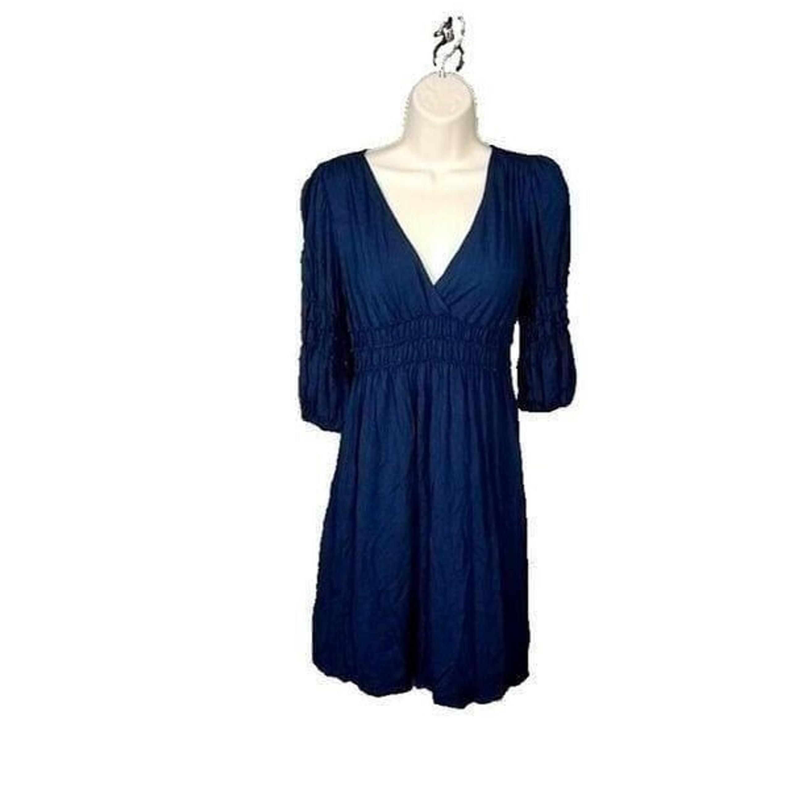 Max Edition Small Blue Pull On Casual Dress V Neck Stretch Knee Length Career