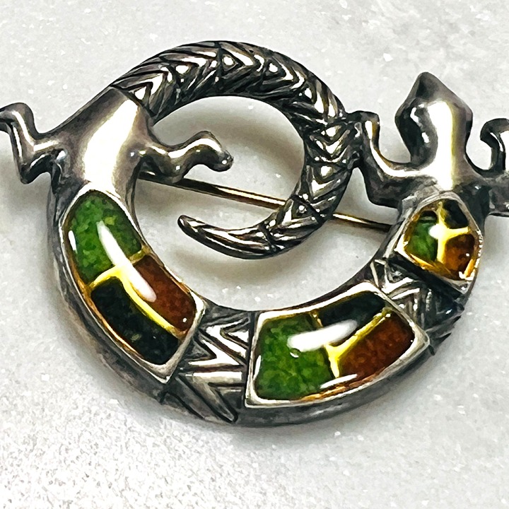 Carolyn Pollard Rios Navajo 925 Silver Brooch Salamander Gecko Lizard Pin Jewelr