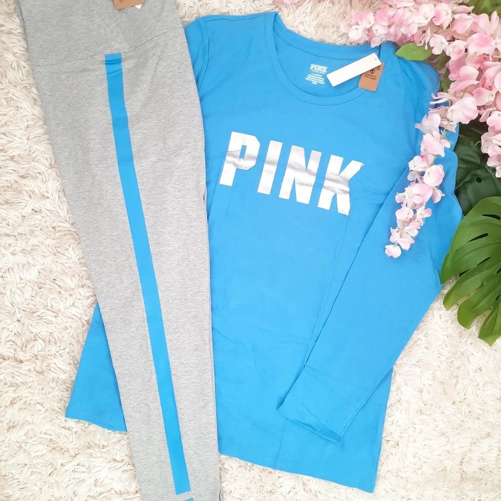 NEW (L) VS PINK Legging and long sleeve Tee in azure blue