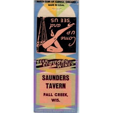Saunders Tavern Fall Creek Wisconsin Pinup Vintage Matchbook Cover SD2-Y7