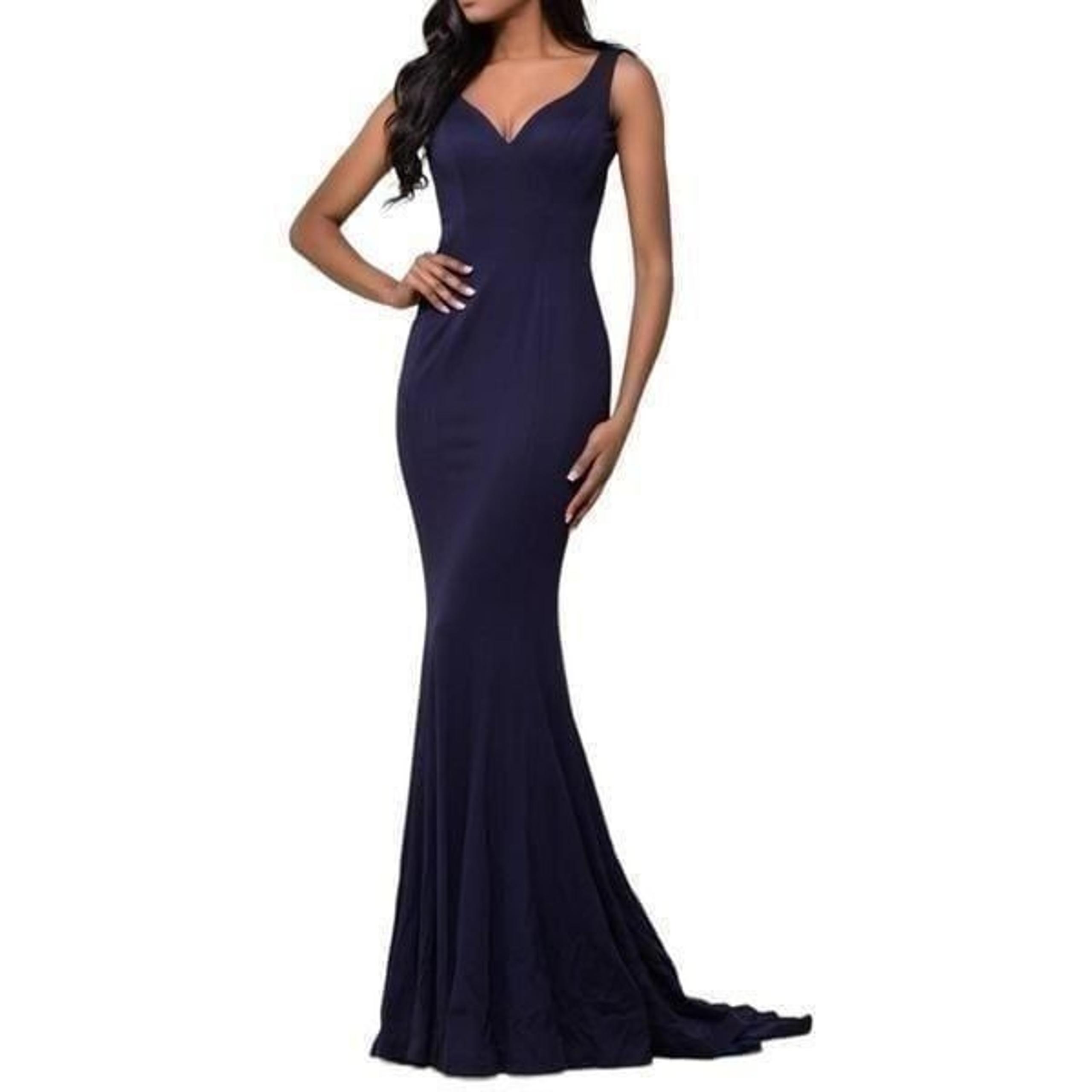 Jovani Navy Blue Fitted Open Back Prom Dress