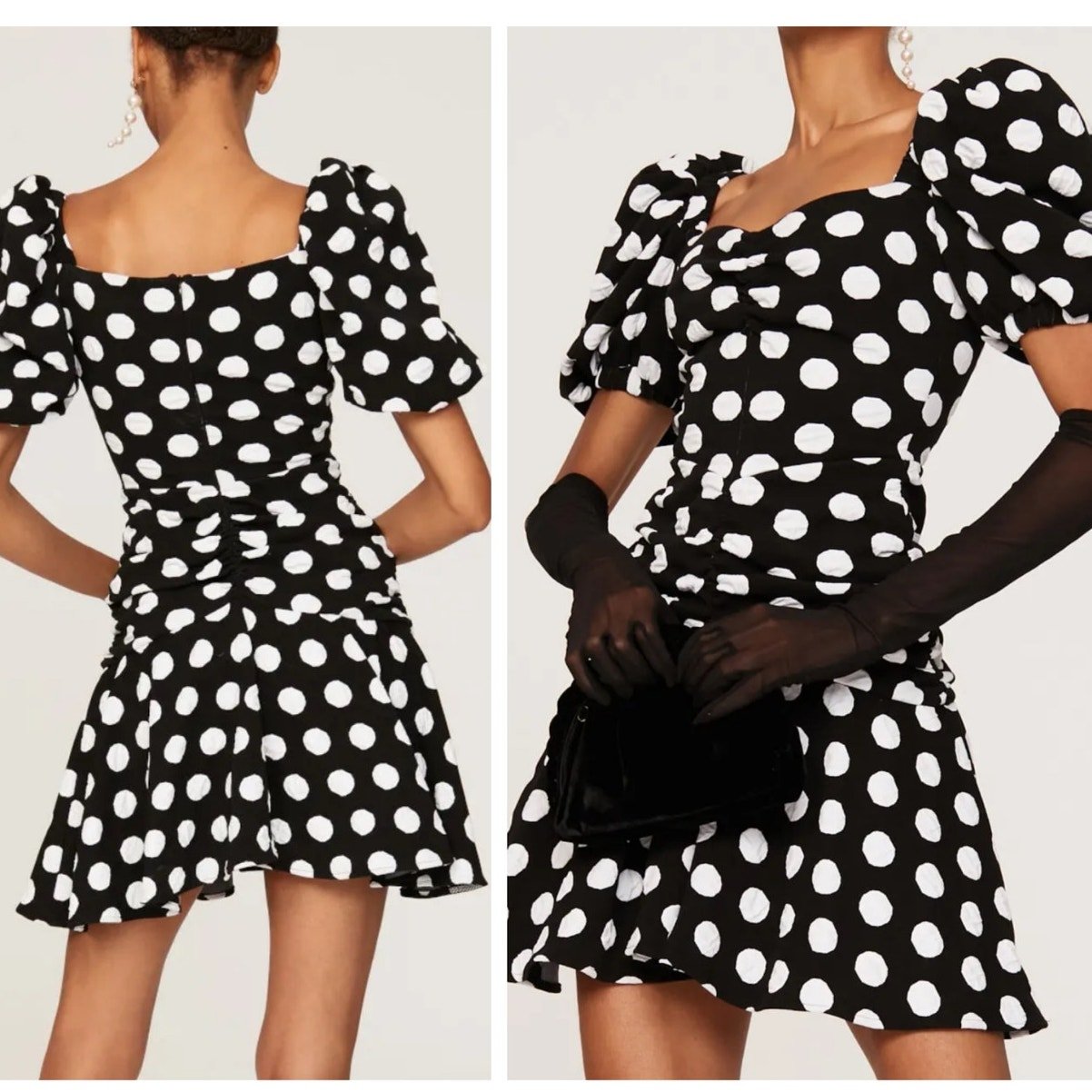 Autumn Adeigbo Bianca Dress 8 Black White Polka Dot Puff Sleeve Mini Cocktail