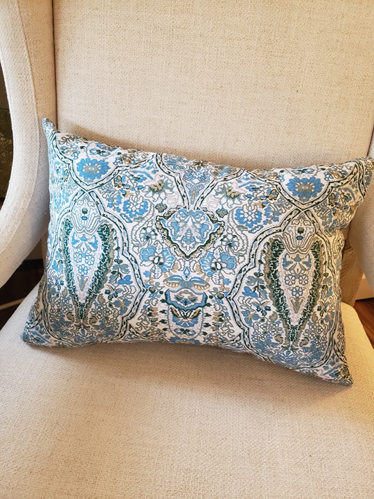 KIRMAN BLUE and GREEN REVERSED Indoor|Outdoor Lumbar Pillow (2 available) - NWOT