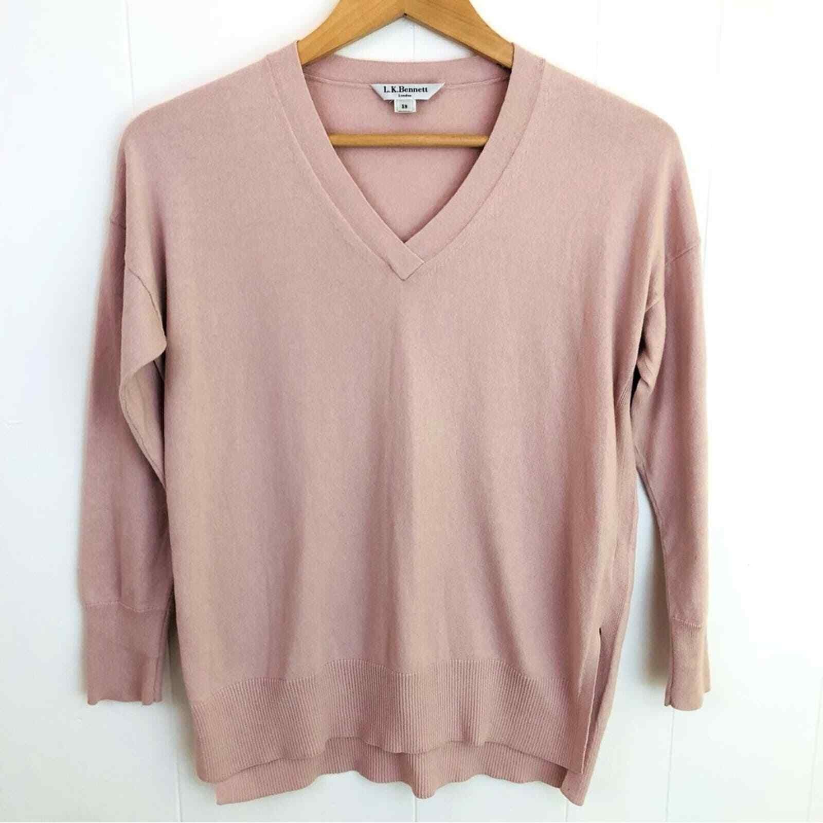 L.K. Bennett London Cotton Cashmere Blend Light Pink V-neck Sweater Women's XS