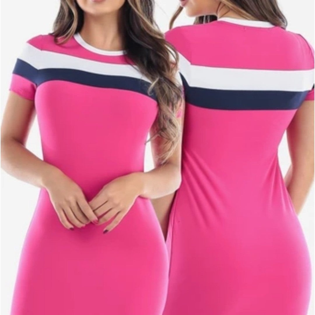 Pink Striped Bodycon Dress M