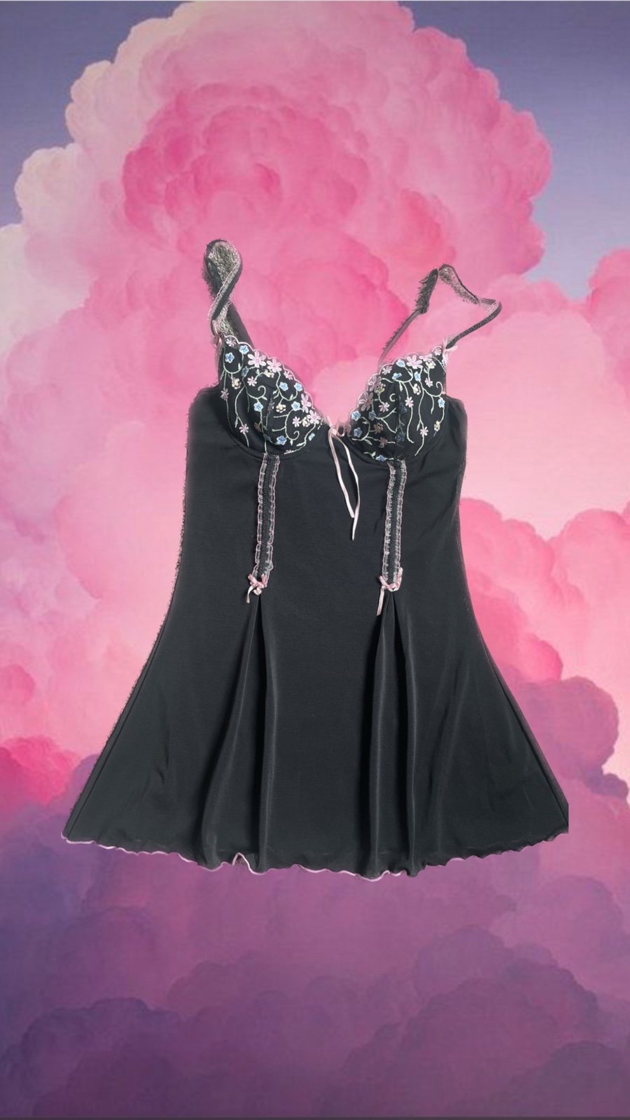 Floral Embroidered Black Mesh & Lace Sexy Lingerie