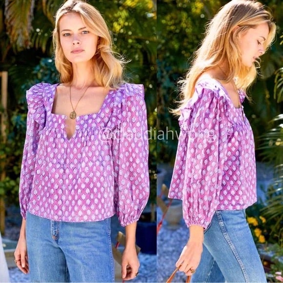 New EMERSON FRY Adelina Blouse in Sisters Purple Orchid Organic
