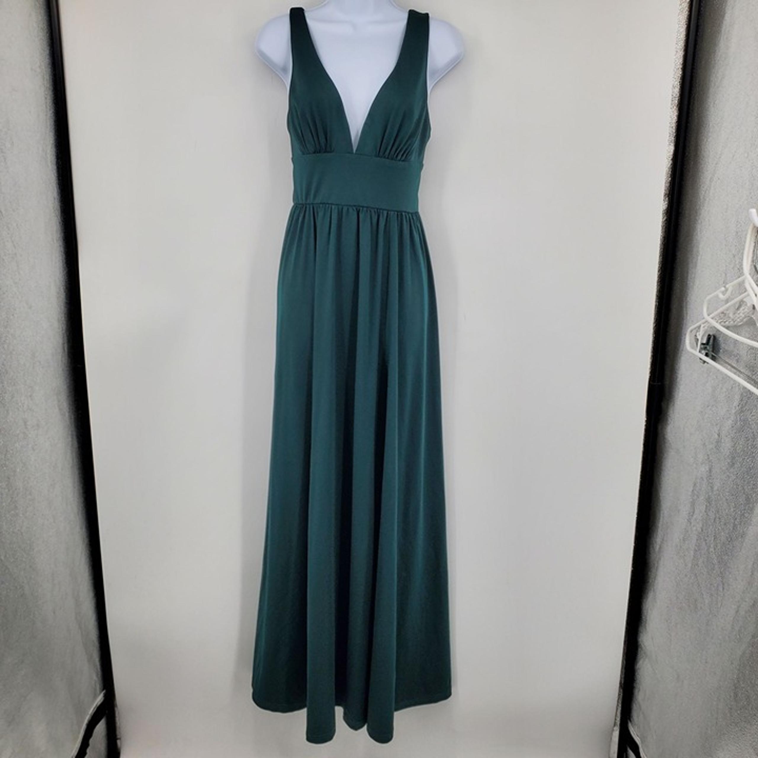 Ever Pretty Dark Forest Green Women's Deep V Neck Long Maxi Dress Size Large