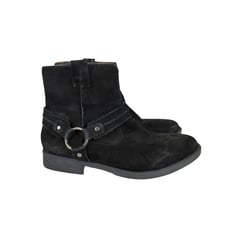 Earth Ash Everglade Wide Black Suede Leather Ankle Boots Harness Women's 9 Wide