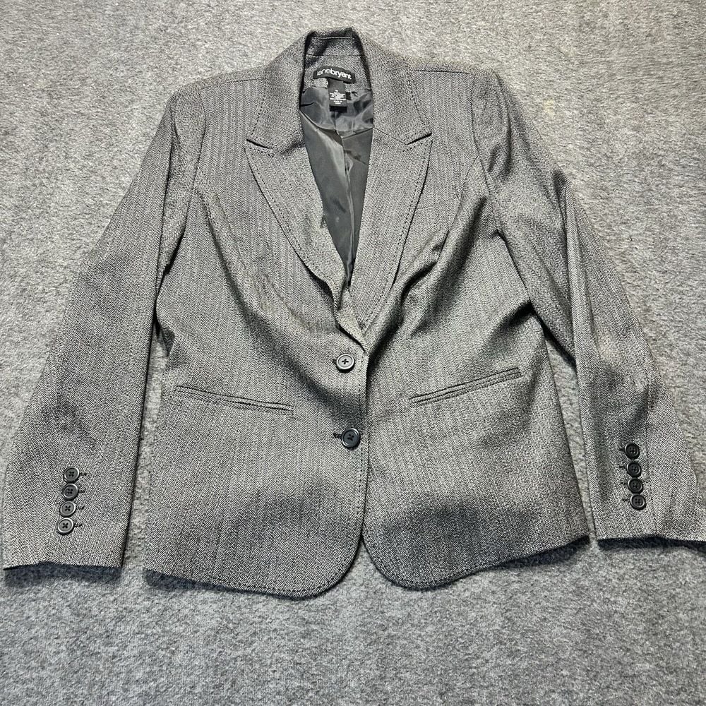 Lane Bryant Women's Size 16 Two Button Blazer  Gray Stripe Long Sleeve Polyester