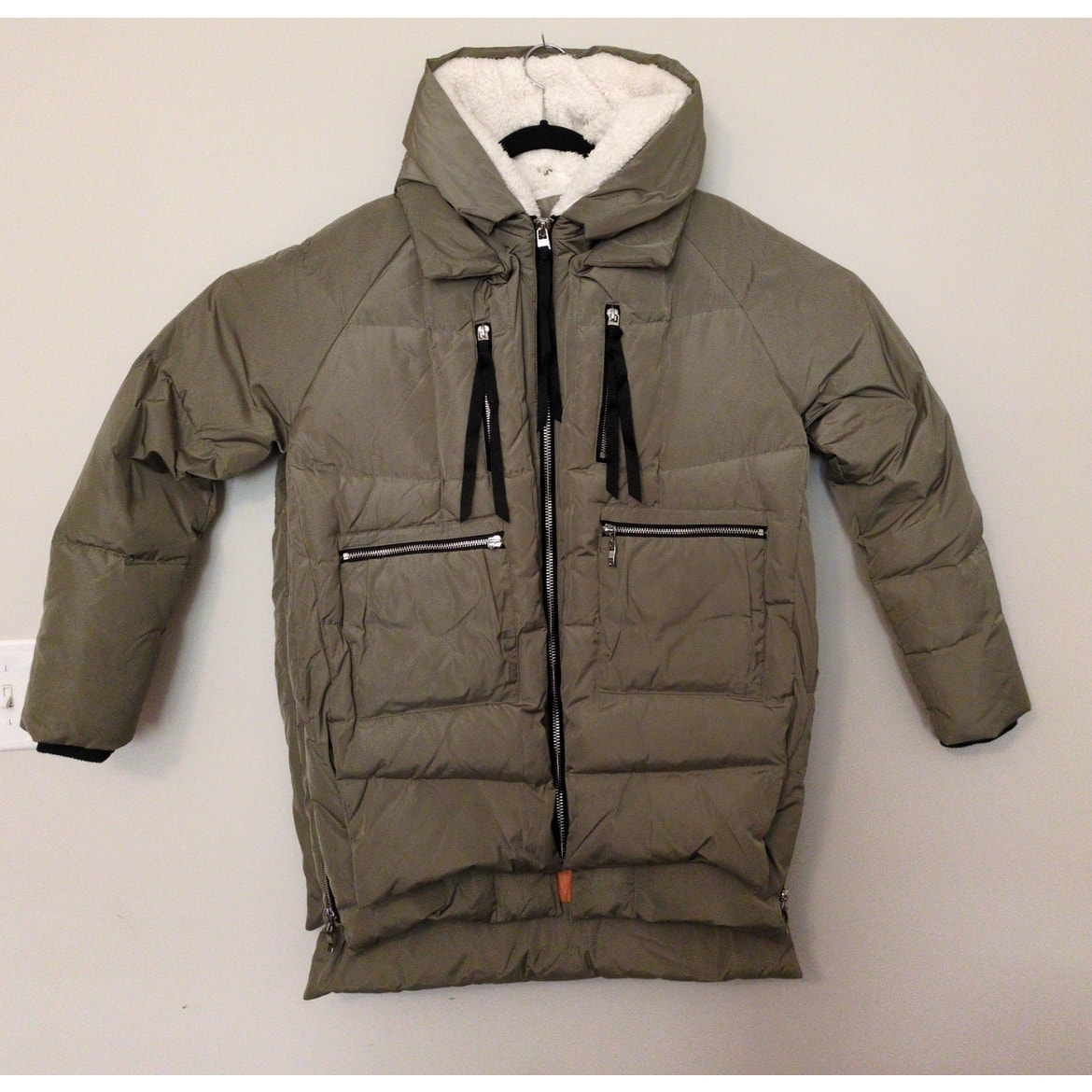 Orolay Womens Large Front Zip Duck Down Quilted Hooded Long Sleeve Jacket Green