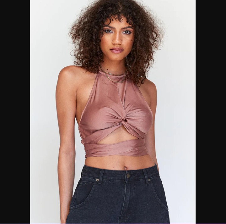 Princess Polly Merida Brown Twist Front Halter Crop Top 4