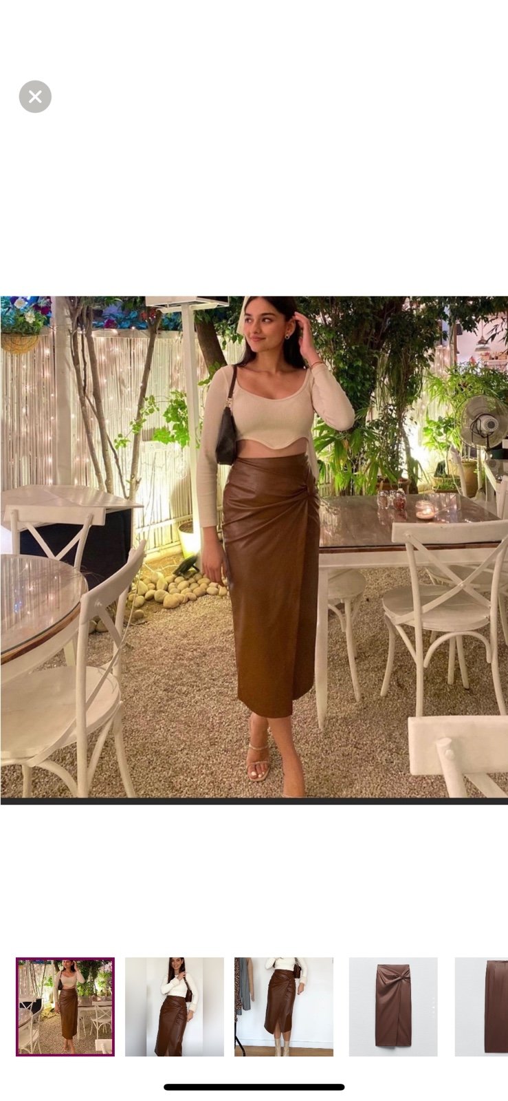 NEW ZARA BROWN FAUX LEATHER KNOTTED SKIRT S