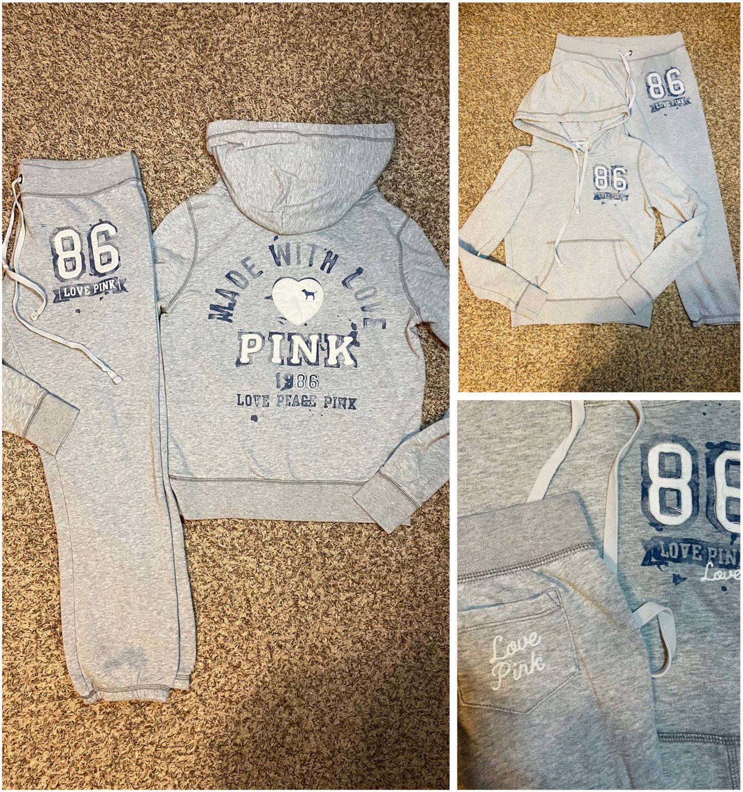 VS PINK vintage paint splatter love 86 hoodie pullover jogger pants outfit set