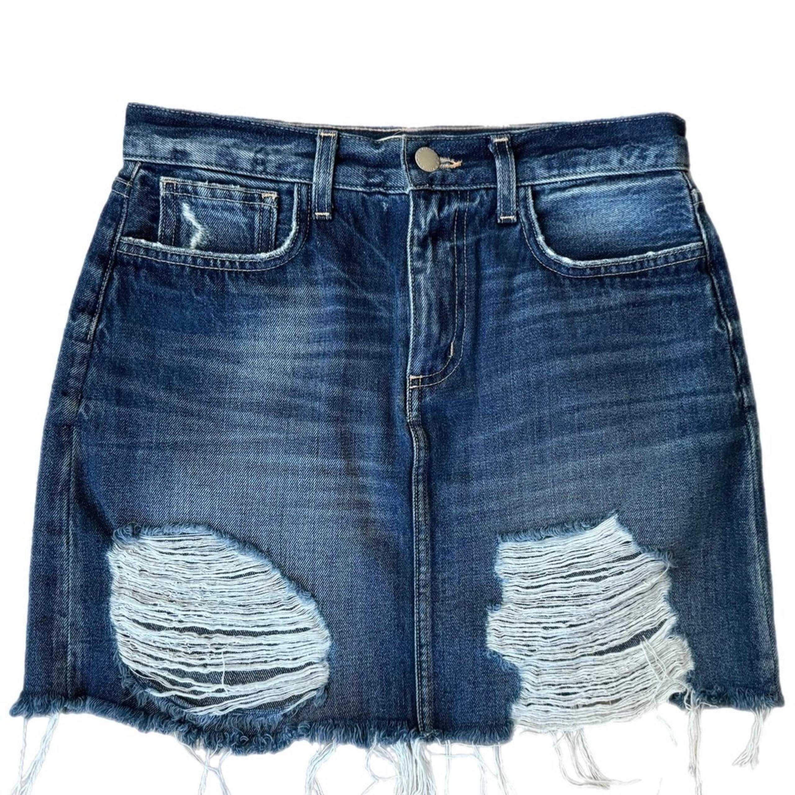 L'AGENCE Jolene Distressed Denim Mini Skirt Size 2 /25 Newberry 100% Cotton
