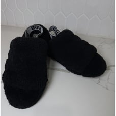 UGG Fluff Slides Women 9 Slippers black furry sherpa platform