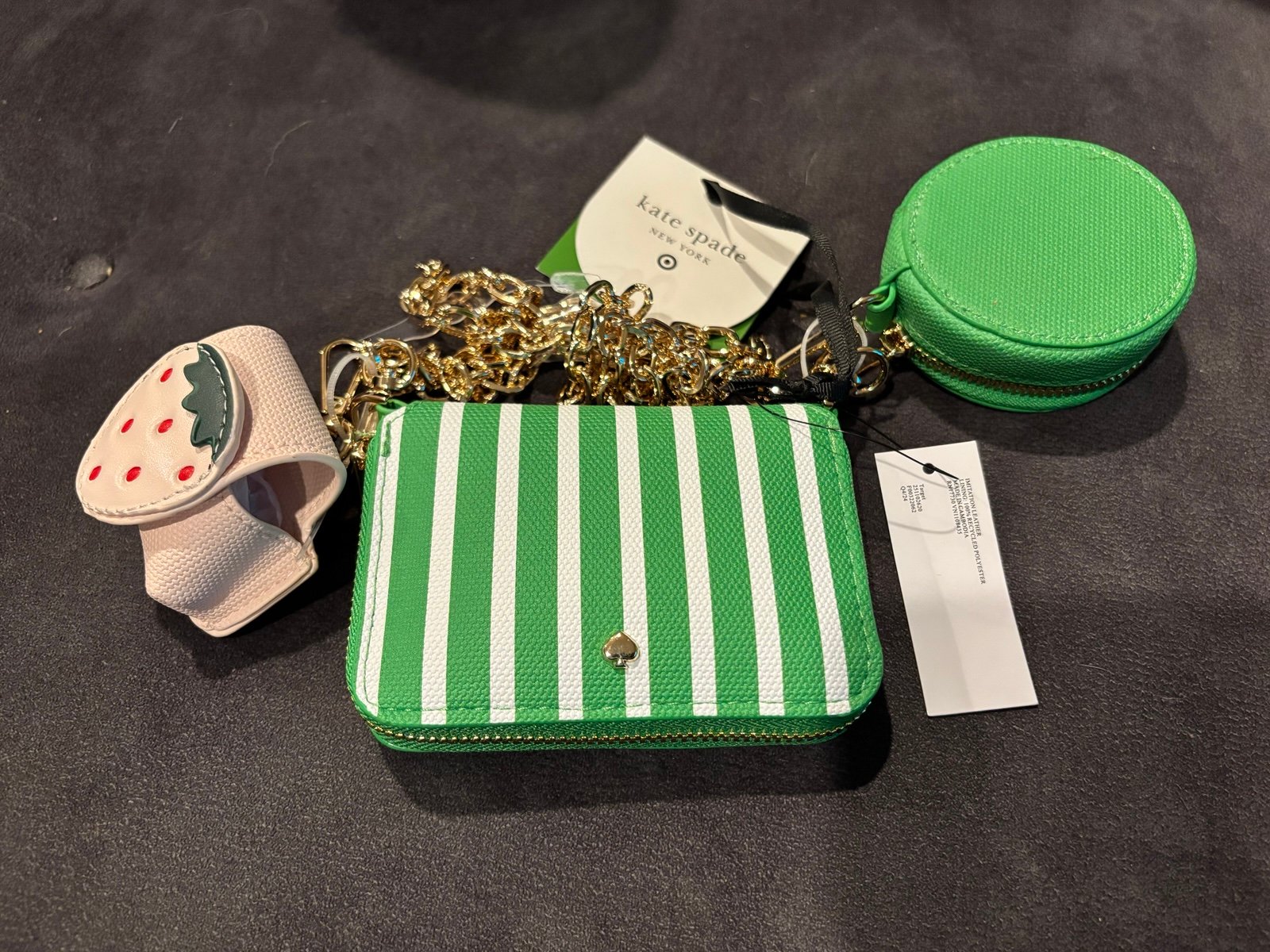 Nwt Target x Kate Spade Green Striped Crossbody Bag with Accessories