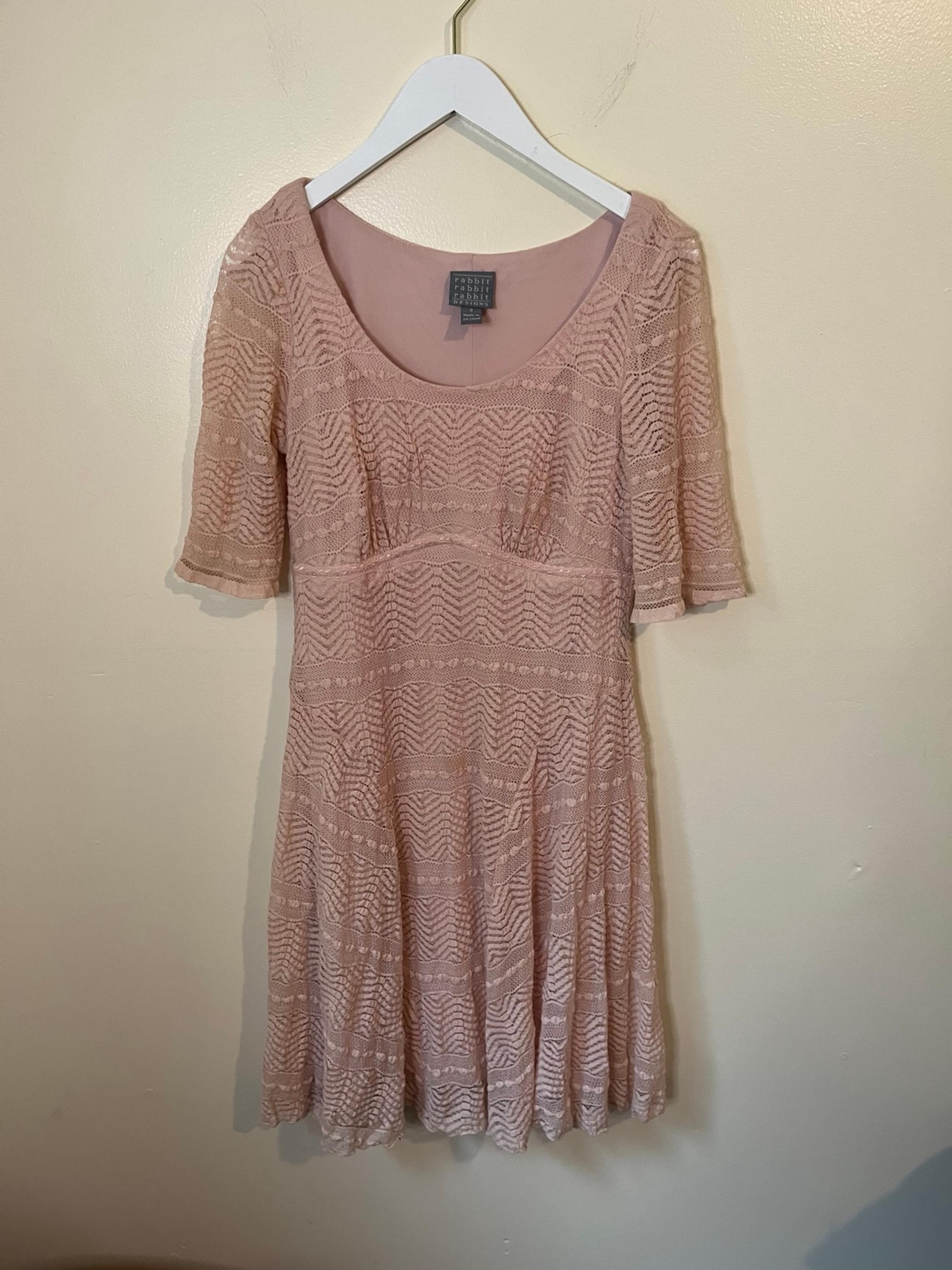 Rabbit Rabbit Rabbit Women’s Knee Length Pink Lace Short Sleeve Dress Size 8