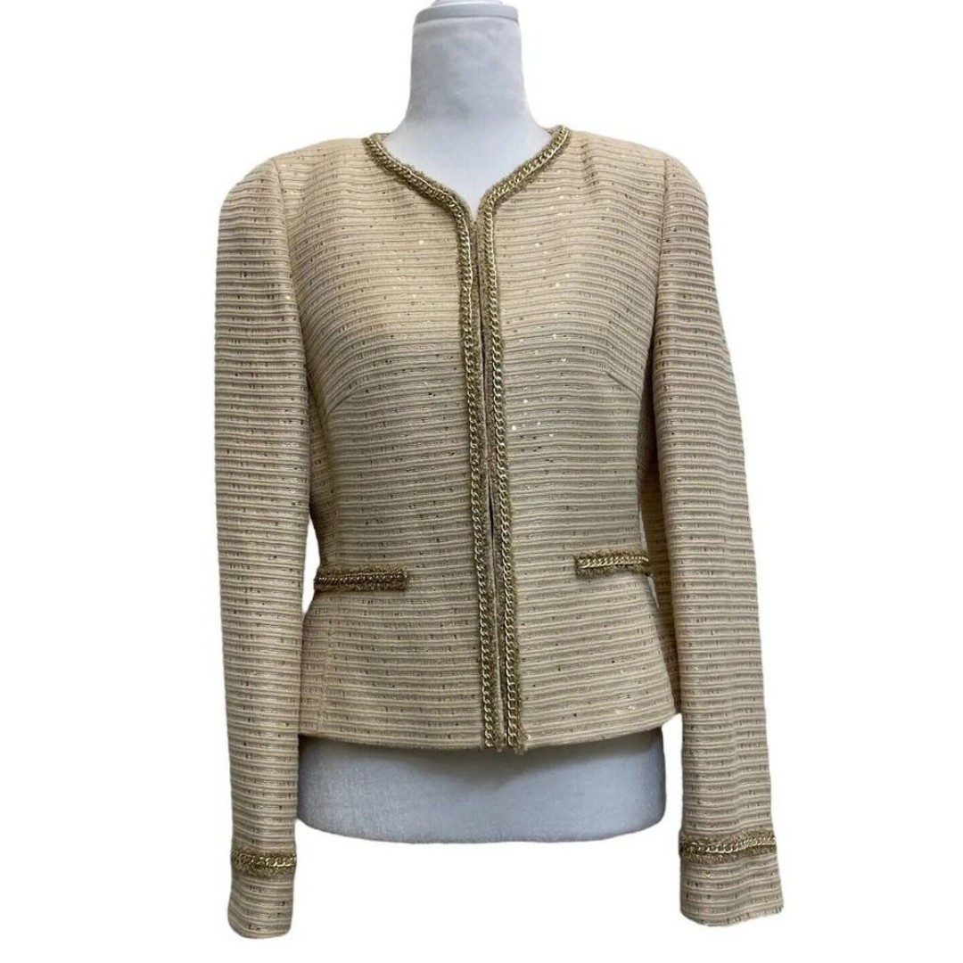 Basler Gold Tweed Sequin & Chain Elegant MCM Style Evening Dinner Jacket