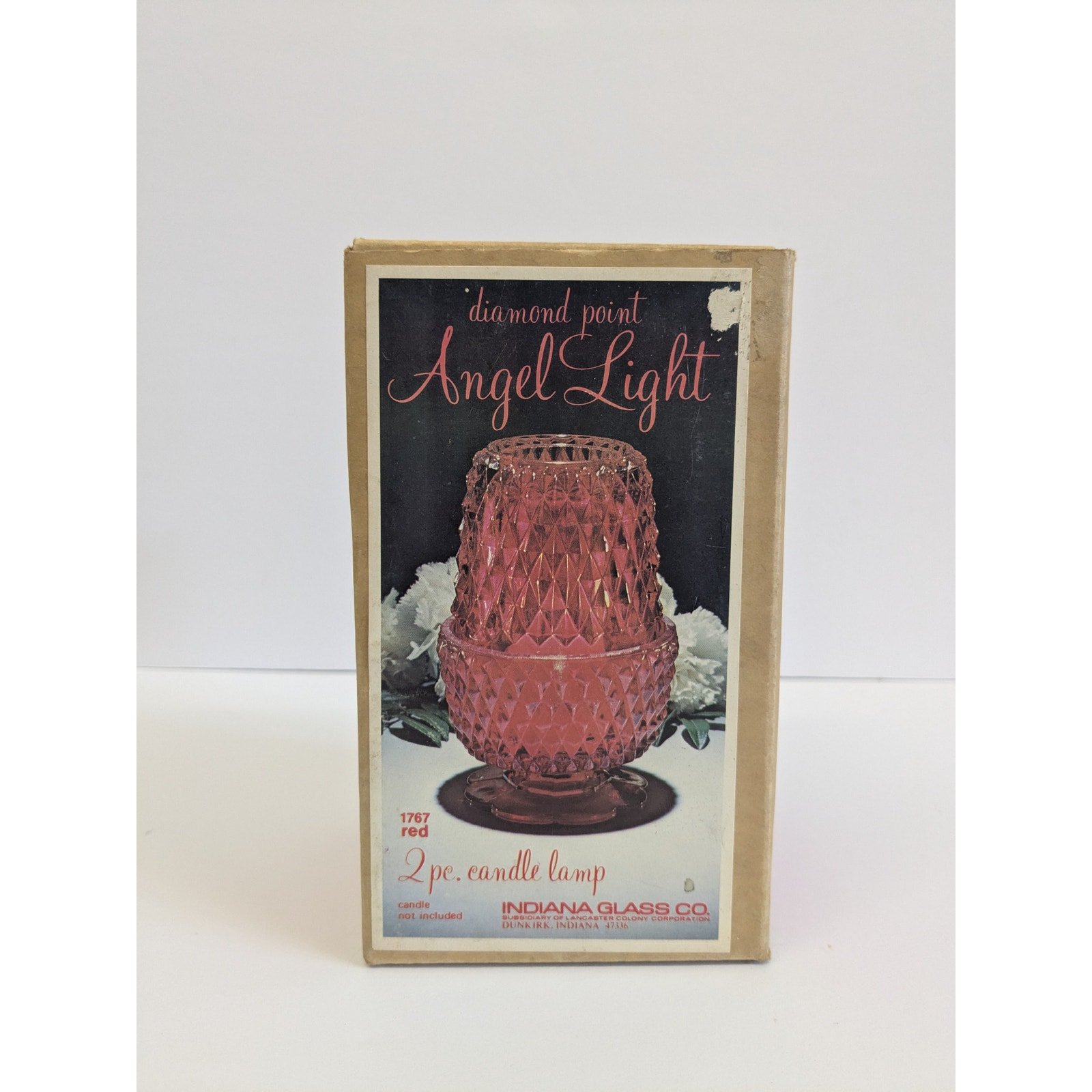 Vintage Fairy Angel Light Ruby Red Diamond Point Indiana Glass