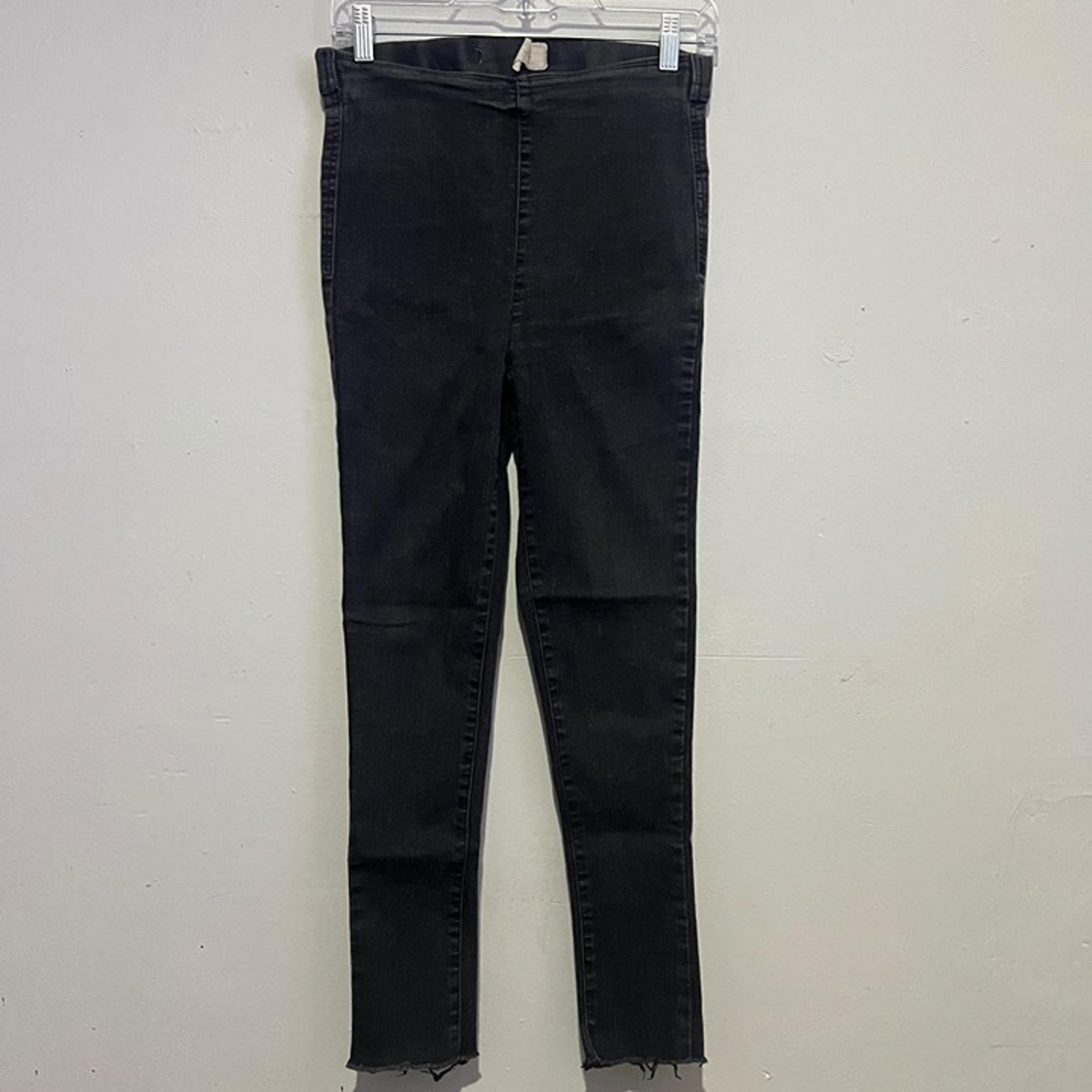 Free People High Rise Moto Cropped Skinny Jeans Raw Hem Black Womens Size 29
