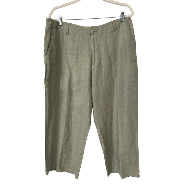 Calvin Klein Flax Linen Cropped Pant Size 16 Granite Straight Leg Flat Front NEW