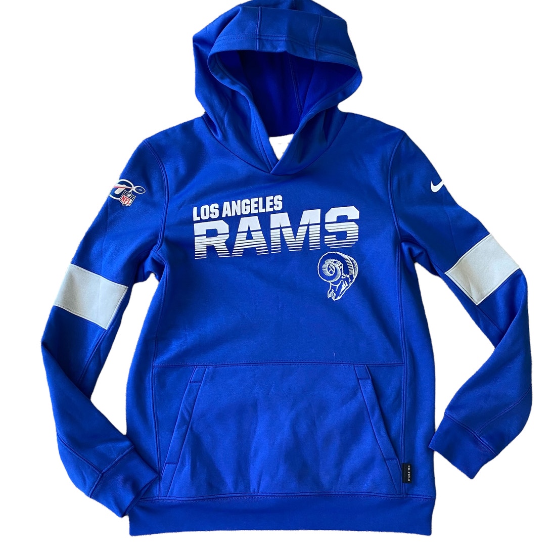 NWOT NFL LA Rams Boys Hoodie Pullover Sweatshirt Blue Size Large 14/16