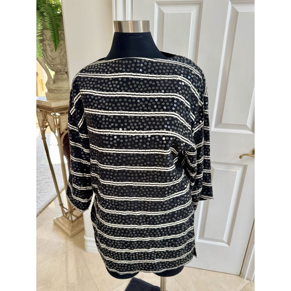 VTG Womens Liz Claiborne Black & White Sequin Sheath 100% Silk Dress Lined Sz.4