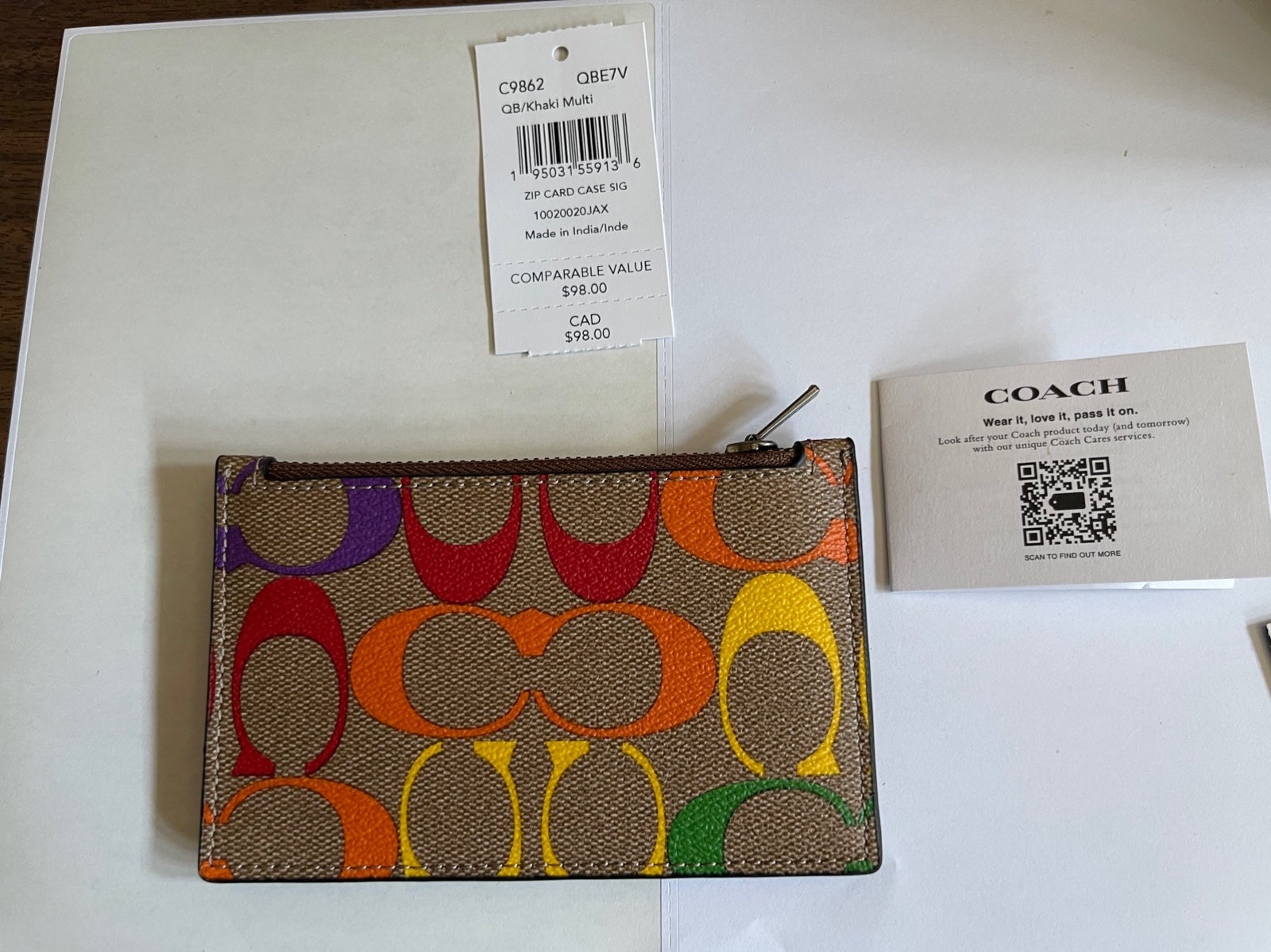 COACH Leather Canvas Zip Card Case - Rainbow Pride - Brand New With Tag!