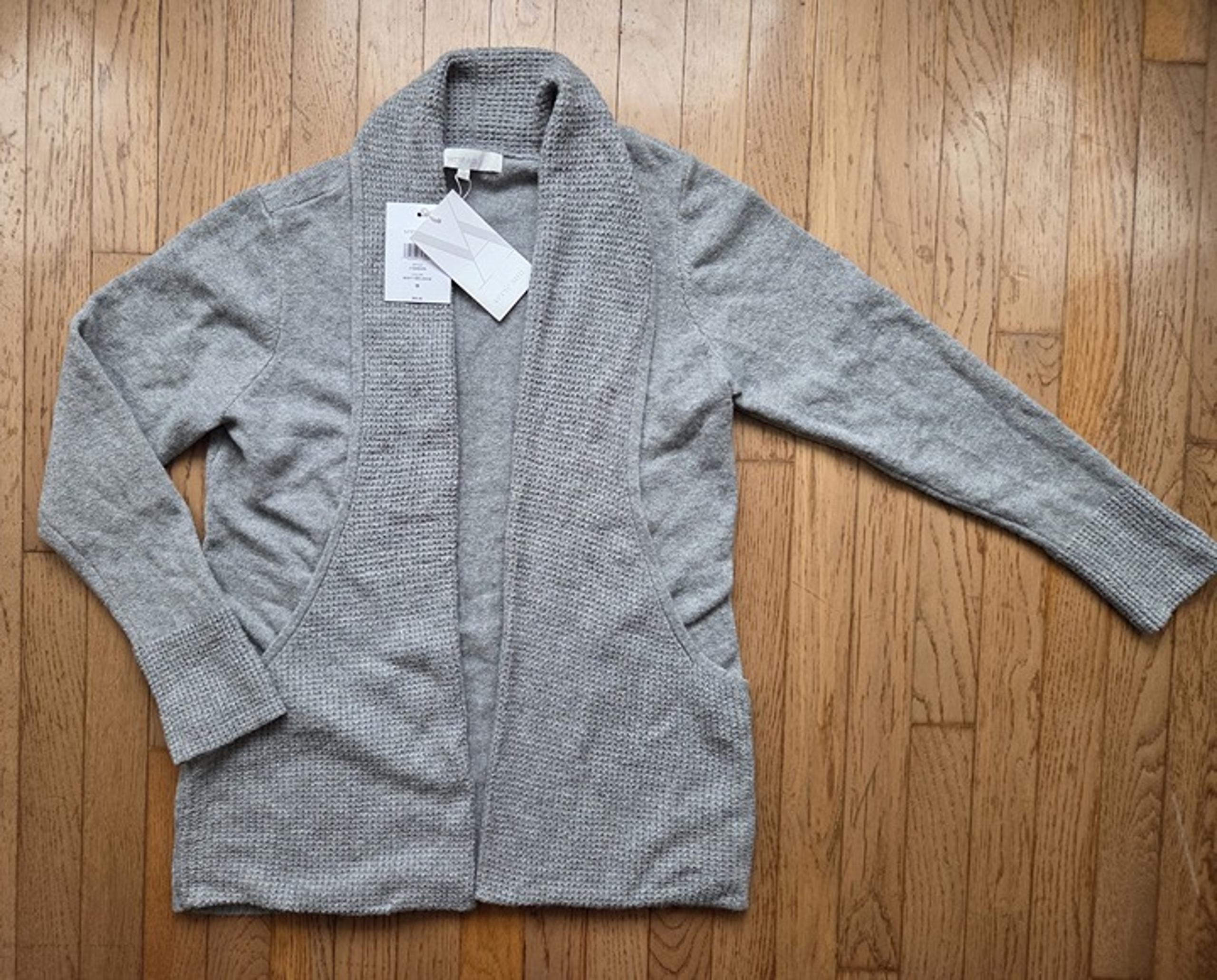 Verve Ami Sweater Womens M Gray Open Front Long Sleeve Cardigan Pockets NWT