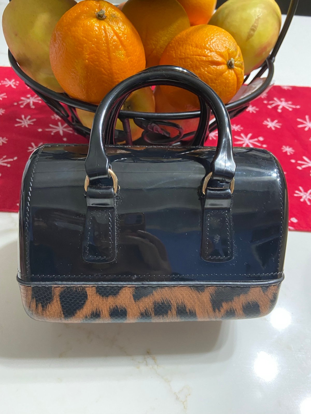 Black Patent Leather CHEETAH Doctors Mini Handbag