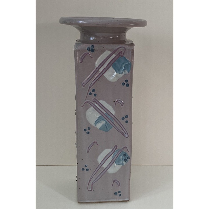 Art Pottery Vase By Cunningham Pottery Abstract Design Pink Blue White VTG 80s