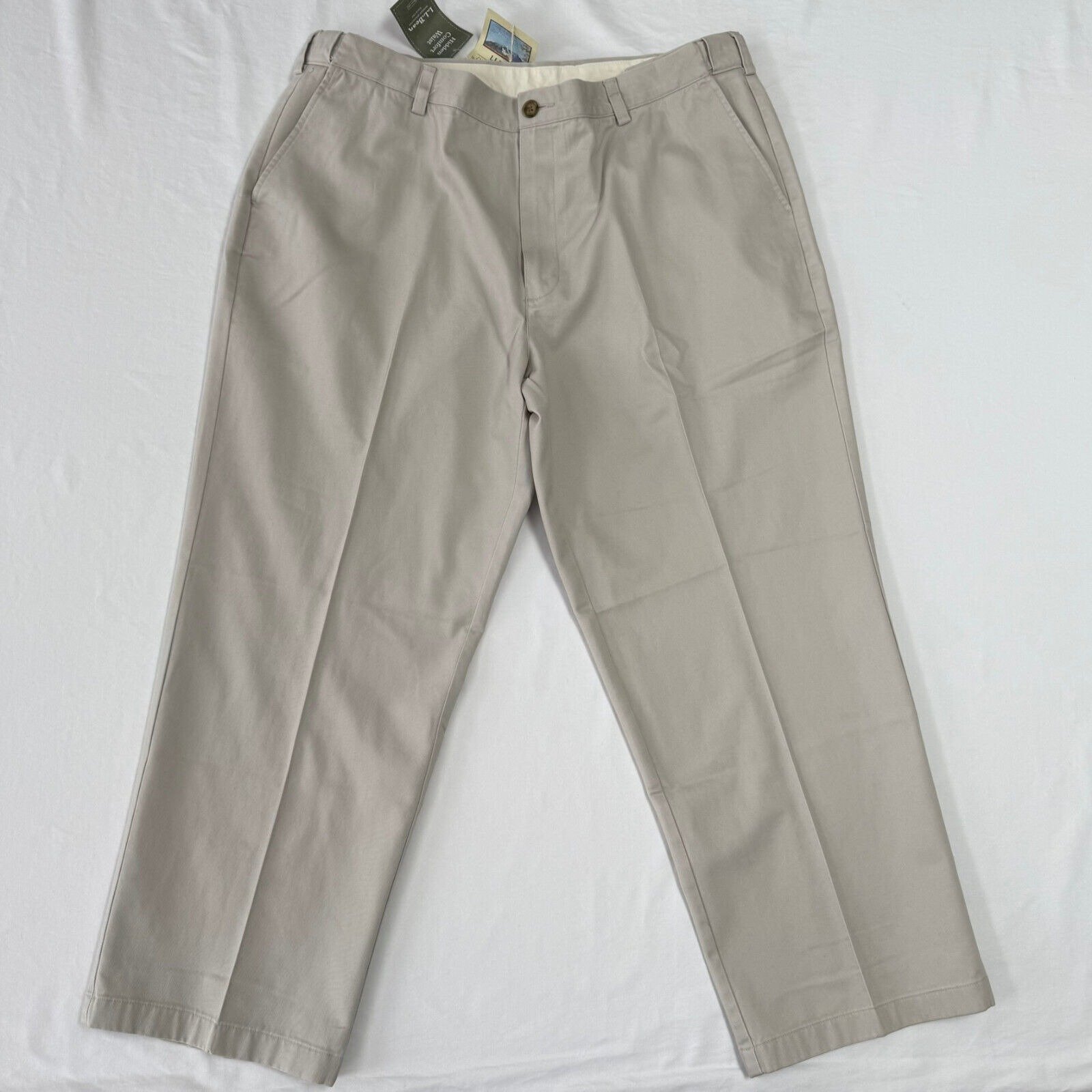 LL Bean Comfort Waist Khaki Pants Mens 40x29 Light Beige Chino Preppy 0FPW4