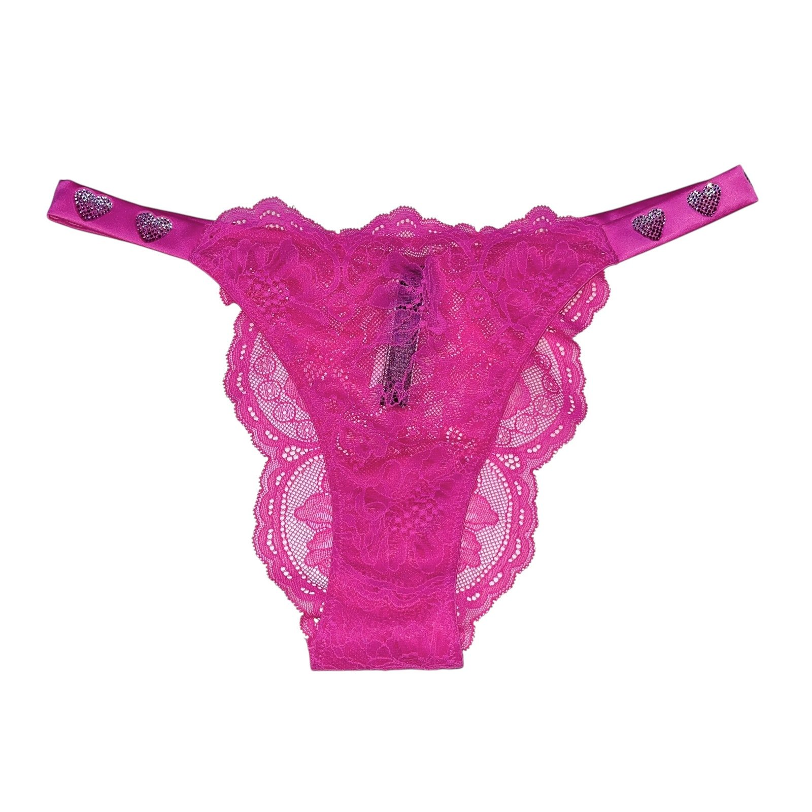 Victoria's Secret Shine Strap Heart Shine Fuchsia Frenzy Lace Brazilian Panty