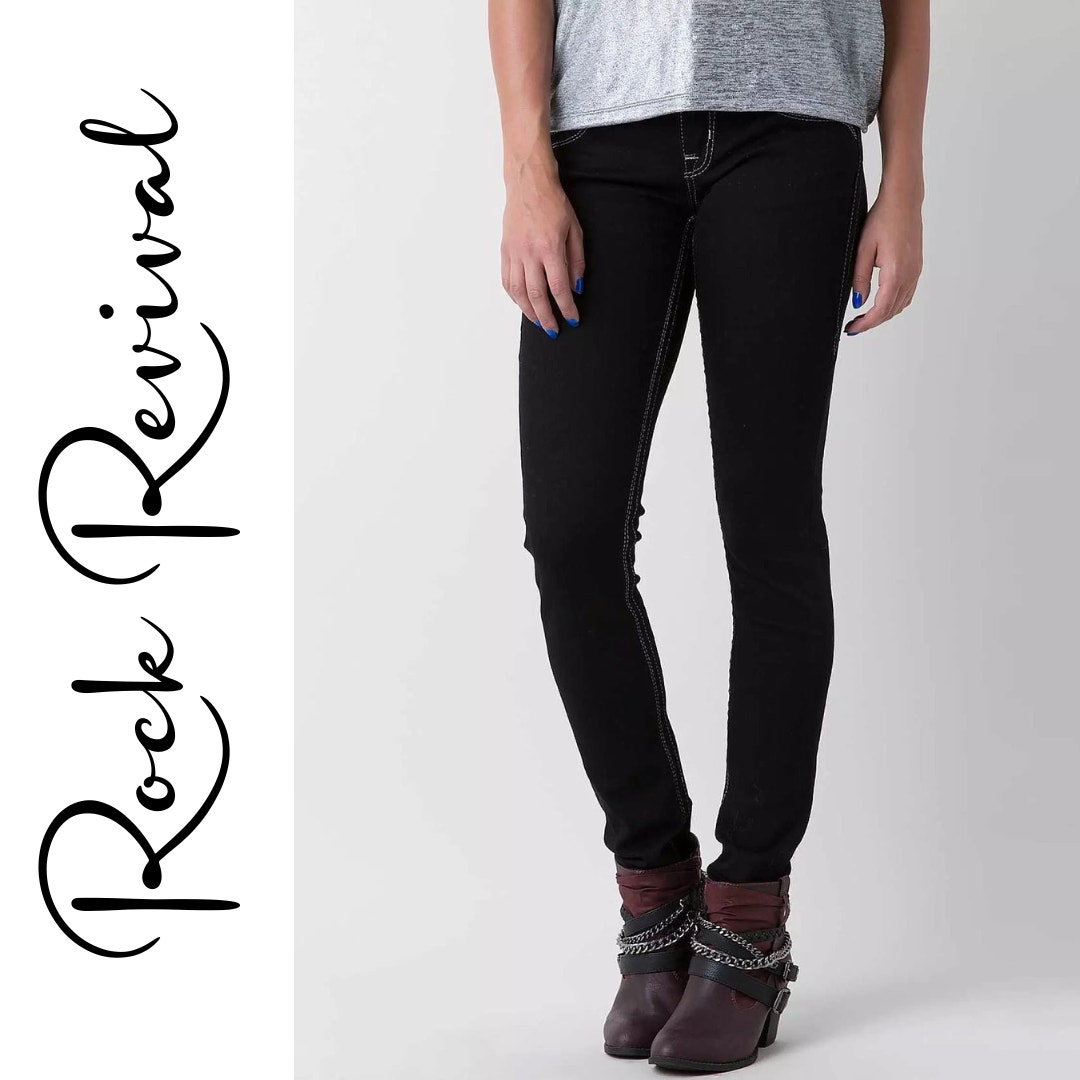 Rock Revival Iselin Bling Pocket Black Wash Jeans Denim Pants
