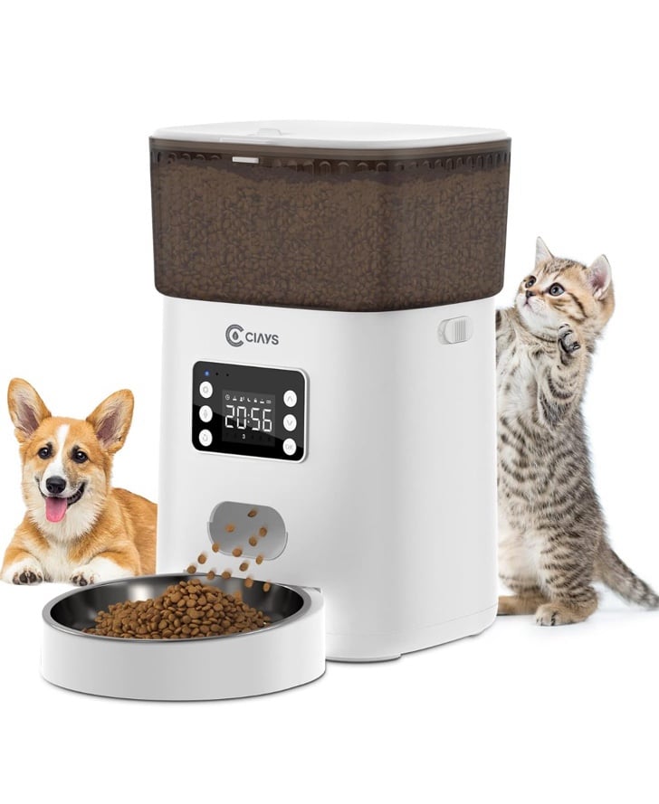 Ciays Automatic Cat Feeder, 4L, White, Plastic and Stainless Steel