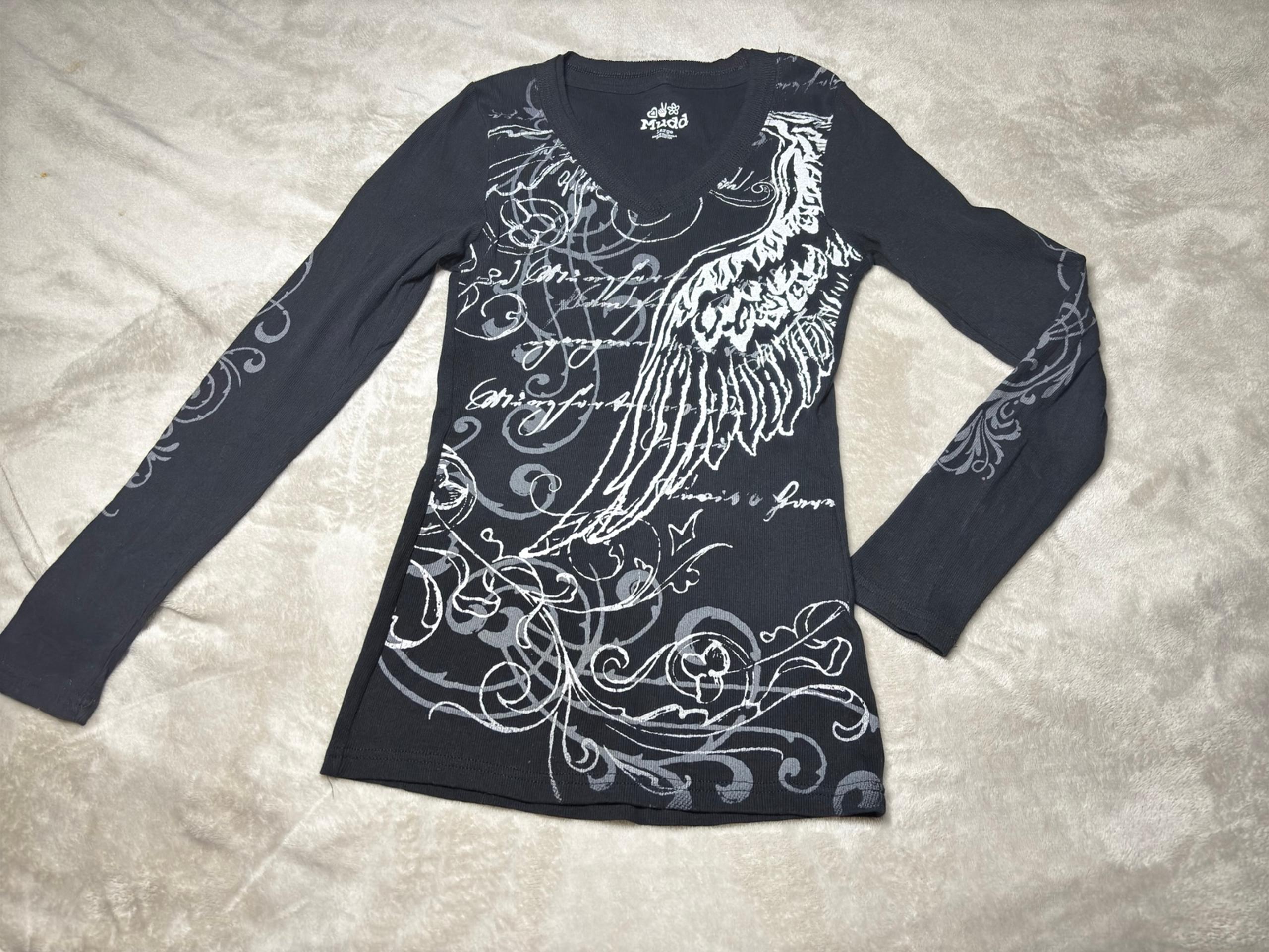 Mudd cyber grunge Y2K black long sleeve graphic shirt size L