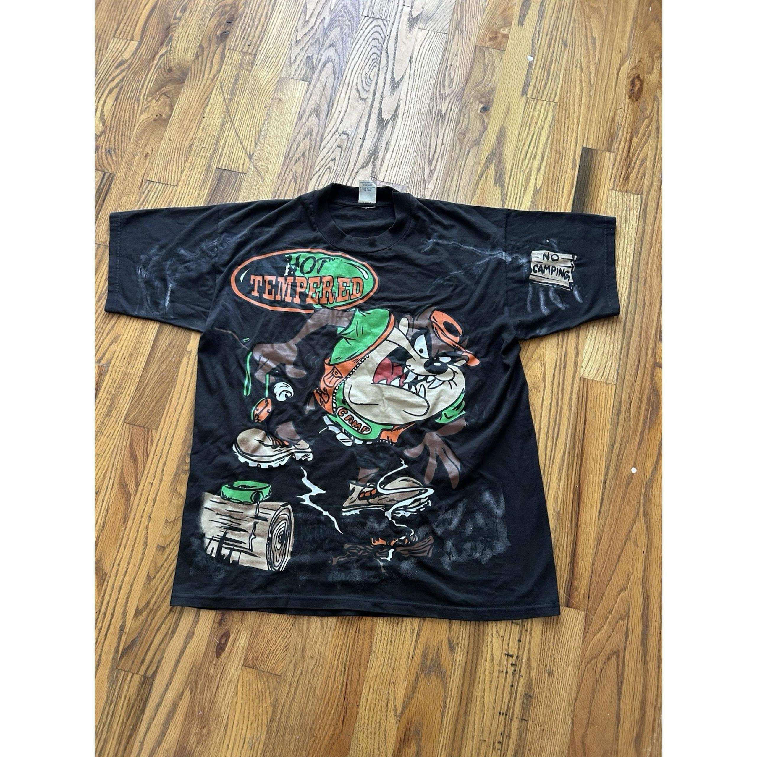 Vintage Taz Hot Tempered No Camping T-Shirt Size Medium Freeze Tag 90's