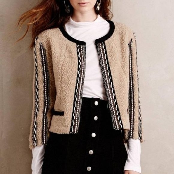Anthro Sherpa BLANK Beaded Ethnic Sonam Teddy Jacket