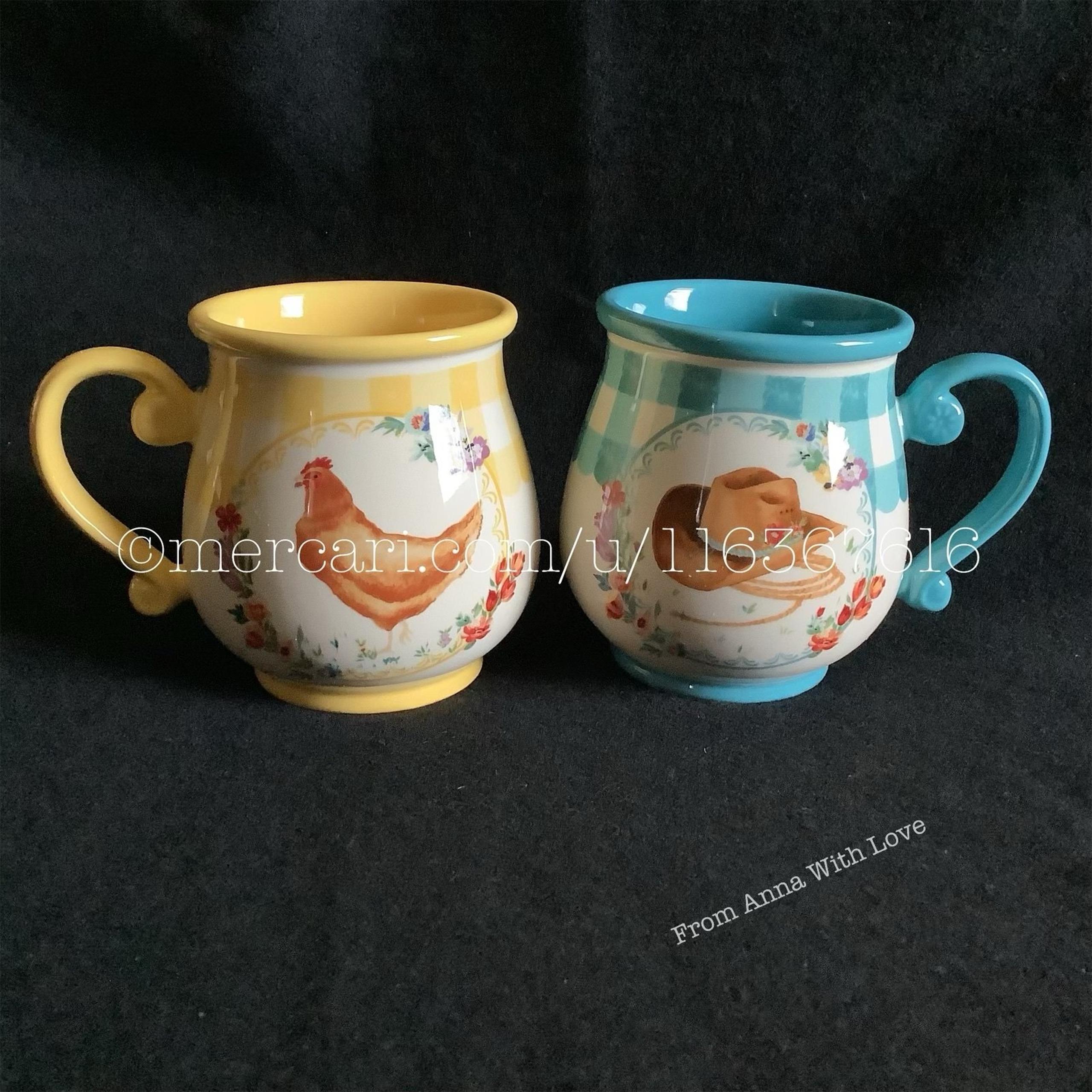 Pioneer Woman Gingham Yellow Mug Chicken  Blue Mug Hat