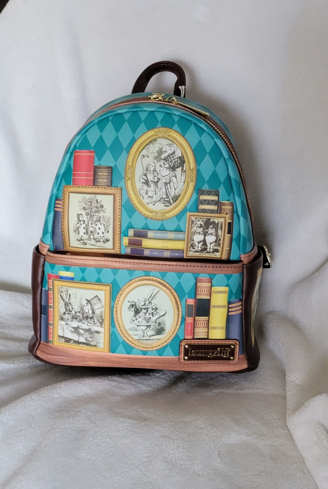 Loungefly Disney Alice in Wonderland frames and books mini backpack
