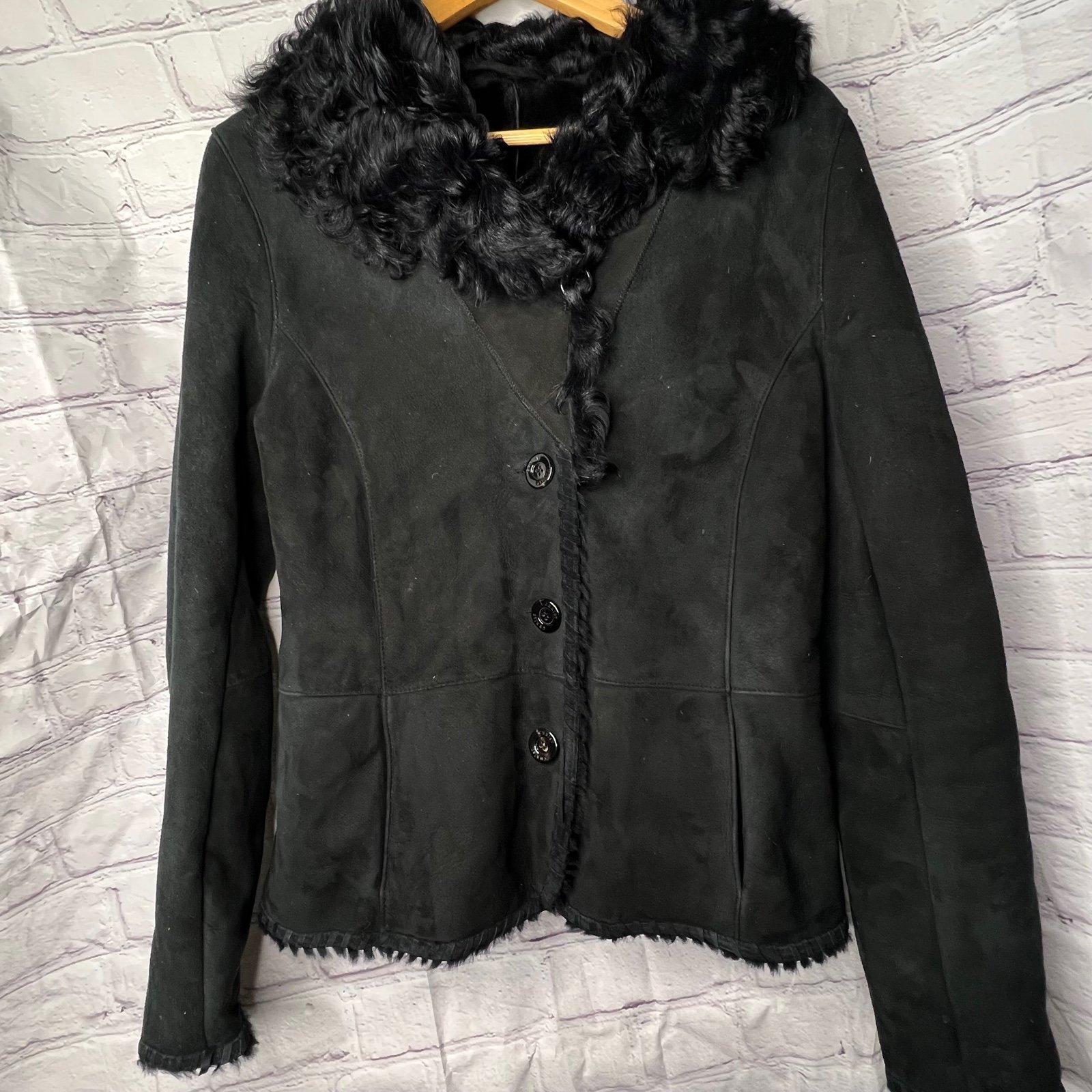 CHRIST REAL SHEARLING SHEEPSKIN JACKET LAMBSKIN COAT Black Small from Germany.