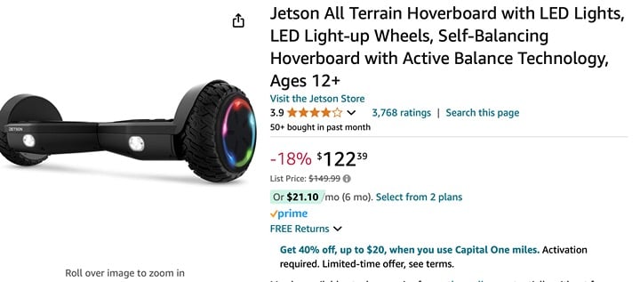 Jetson All Terrain Hoverboard with LED Lights, LED Light-up Wheels, Self-Balanci