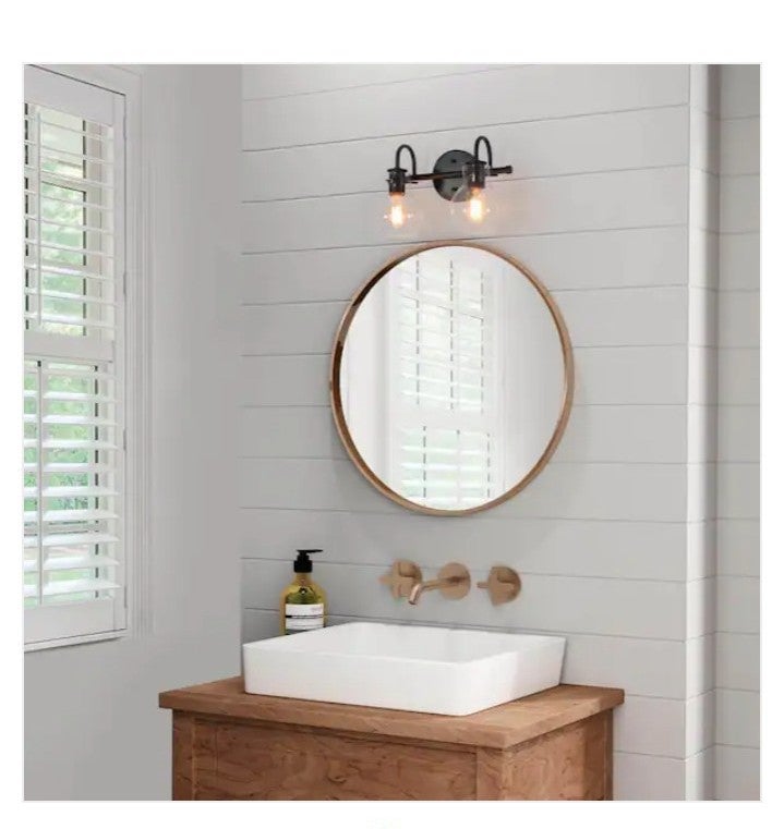 LNC 13 in. 2-Light Modern Black Arched Mirror Bathroom Powder Room Vanity Light