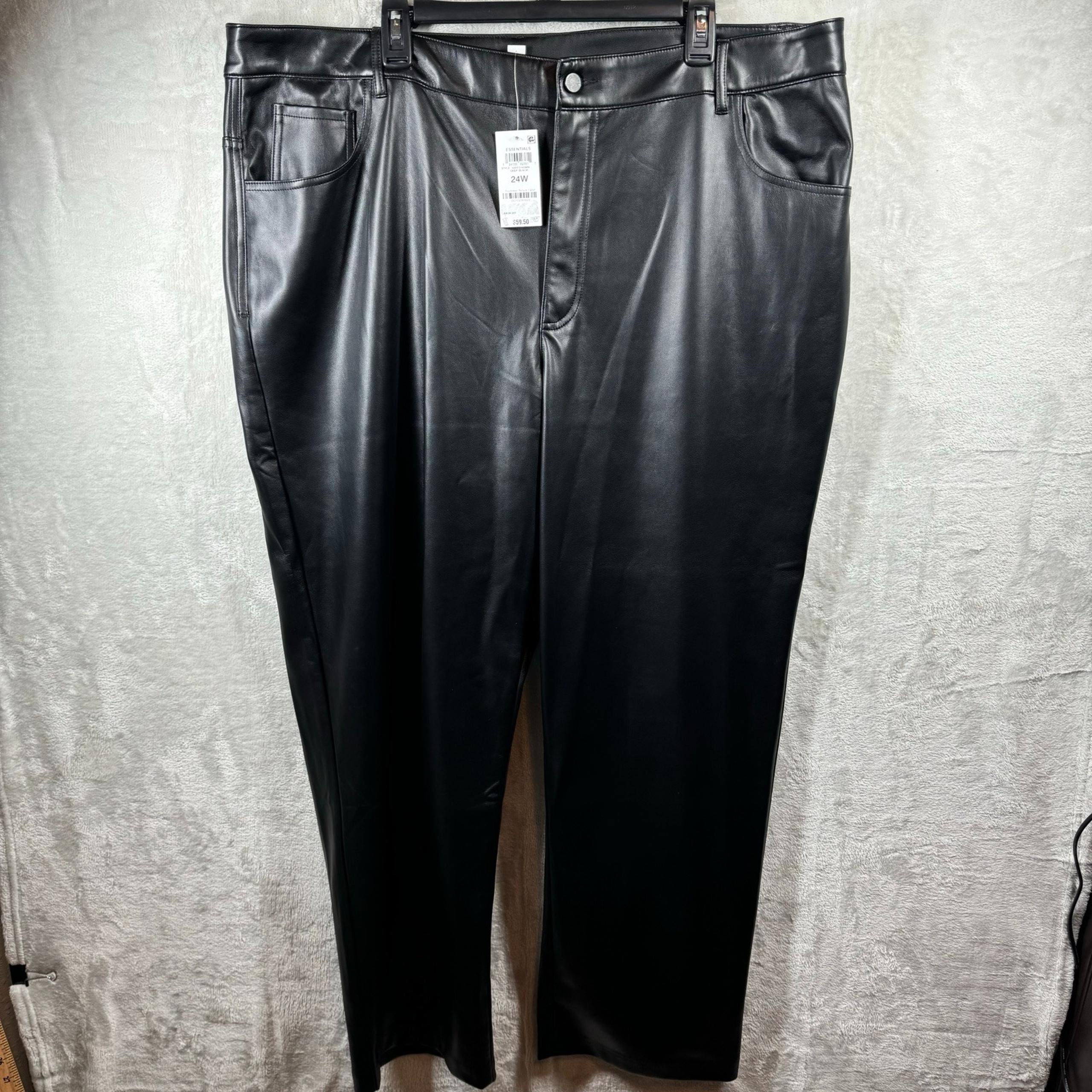 Bar III Womens Pant NEW Size Plus 24W Black Faux Leather Stretch Pockets Zipper