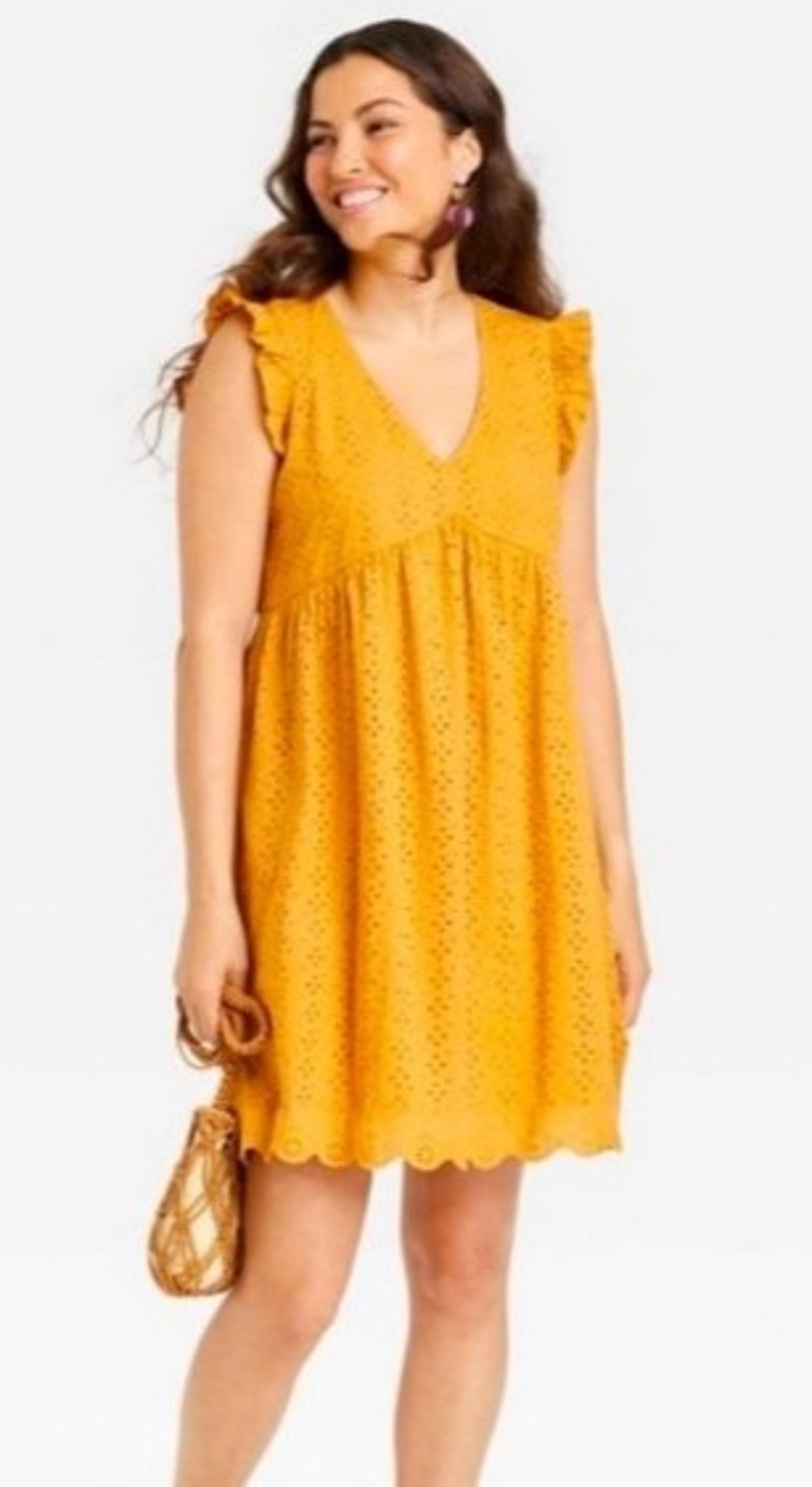 NWT Knox Rose XL mustard cotton eyelet bobo dress